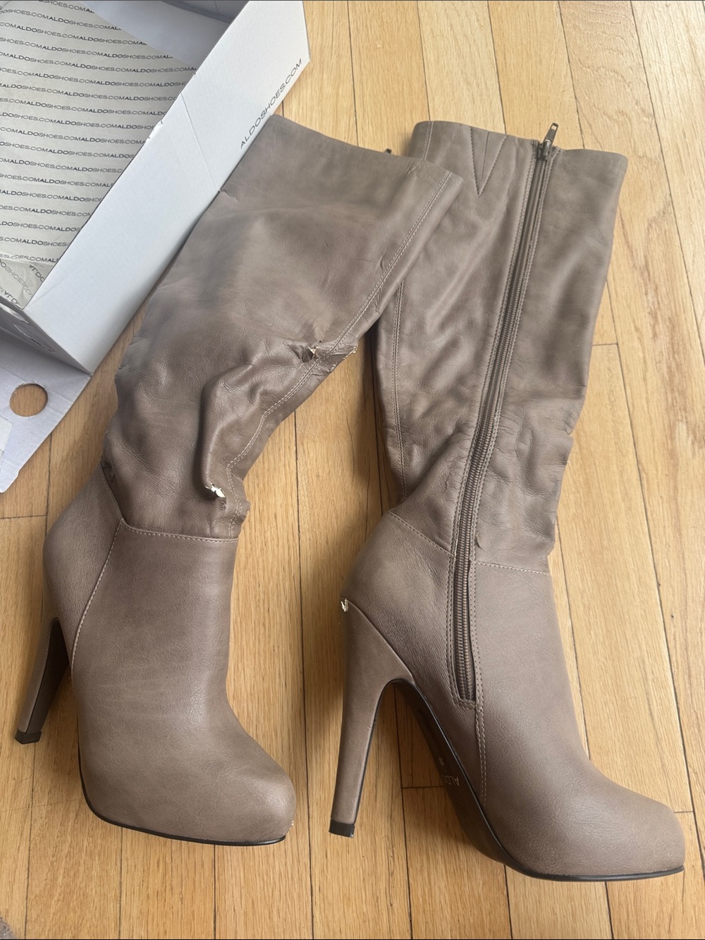 ALDO Taupe Over-the-Knee High Heel Boots with Side Zip